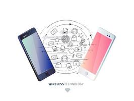 Isometric concept of exchange between  smartphones. vector