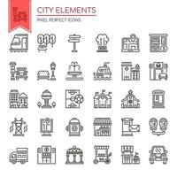 Set of Black and White Thin Line City Elements vector