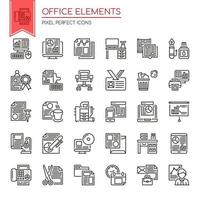 Set of Black and White Thin Line Office Elements  vector