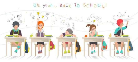 Kids sitting at desks in school vector