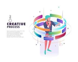 Man surrounded by colorful moving shapes vector