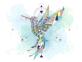 Patterned hummingbird surrounded by geometry symbols vector