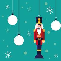 nutcracker soldier toy with balls of christmas vector