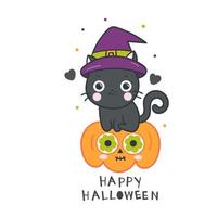 Cute Halloween Black cat with pumpkin vector