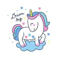 Cute Unicorn vector stands on a cloud 