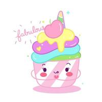 Cute Unicorn cupcake cartoon vector