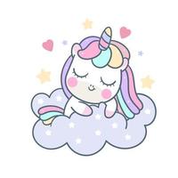 Cute unicorn cartoon sleeping on cloud 