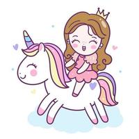 Caricatura lindo unicornio con princesa vector