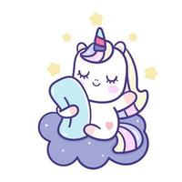 Unicorn cartoon on cloud vector