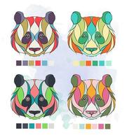 Set of patterned colored panda heads vector
