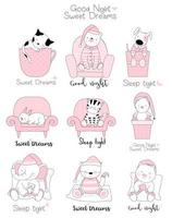 Cute baby animals at bedtime vector