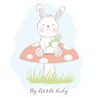 cute baby rabbit on mushroom vector