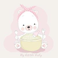 cute baby bear cartoon feeding time vector