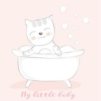 lindo bebé gato dibujos animados baño de burbujas vector