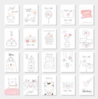 Valentine's Day card set with hand drawn style vector