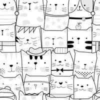 Black and white baby cat cartoon - seamless pattern vector