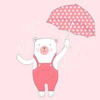 cute baby bear on a rainy day  vector