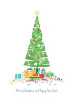 Flat style Christmas tree and presents vector