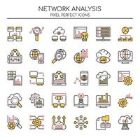 Set of Duotone Thin Line Network Analysis Icons  vector