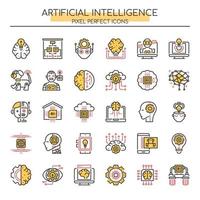 Set of Duotone Thin Line Artificial Intelligence Icons  vector