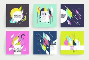 Set of square geometric abstract colorful flyers vector