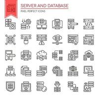 Set of Black and White Thin Line Server and Database Icons  vector