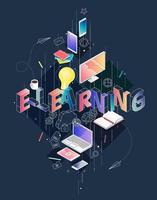 Isometric concept with thin line letters spelling E-Learning vector