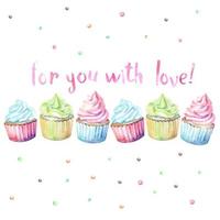 Watercolor cupcakes with For You With Love text vector