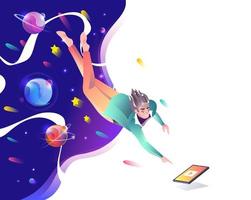 Man falling through space down to tablet vector