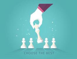 Hand choosing a chess piece with Choose the Best text vector