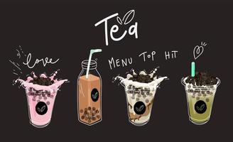 Collection of Bubble Milk Tea Drinks vector