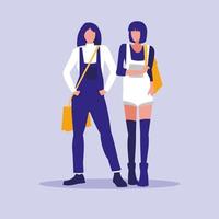 Two Girls Ready For School  vector