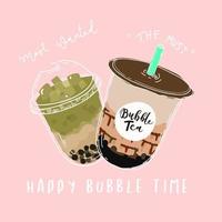 Póster Happy Bubble Time Pink Bubble tea o Pearl Milk Tea vector