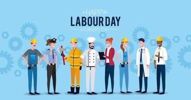 labour day image with professional workers vector