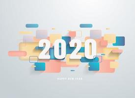 Feliz año nuevo 2020 con banner de coloridas formas geométricas vector