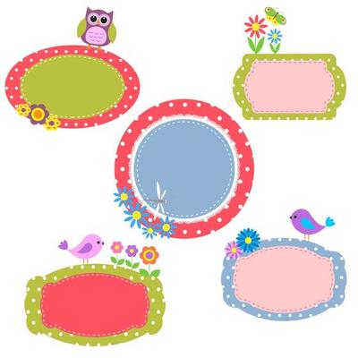 Set of Cute Frames  with Flowers and Birds 