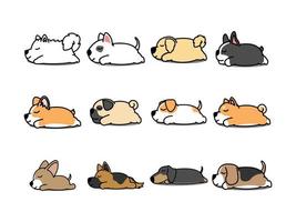 Lazy dog sleeping cartoon icon set vector