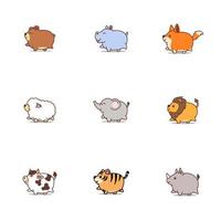 Cute fat animals cartoon icon set vector