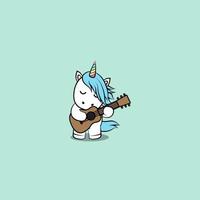 Cute unicorn playing guitar cartoon vector