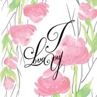 Watercolor Floral Valentine I Love You Background vector