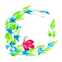 Hermoso arreglo floral púrpura y azul acuarela vector