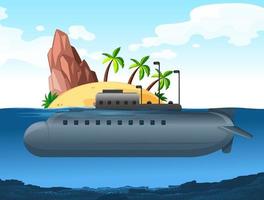 Submarine under an island vector