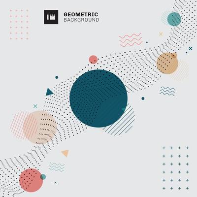 Abstract memphis geometric circles, triangles, wavy lines