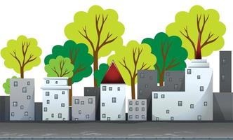 Buildings and trees on the road vector