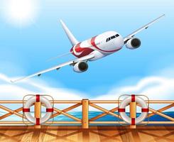 Scene with airplane flying over the bridge vector