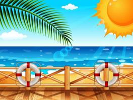 Scene with dock by ocean in summer vector