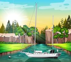 Sailboat floating on the canal vector