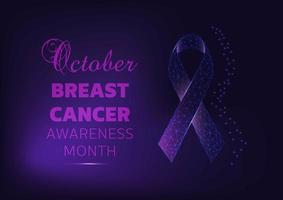 Breast cancer awareness month campaign banner with glowing ribbon vector