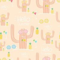 Hello Summer seamless cactus pattern background vector