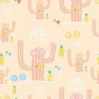 Hello Summer seamless cactus pattern background vector